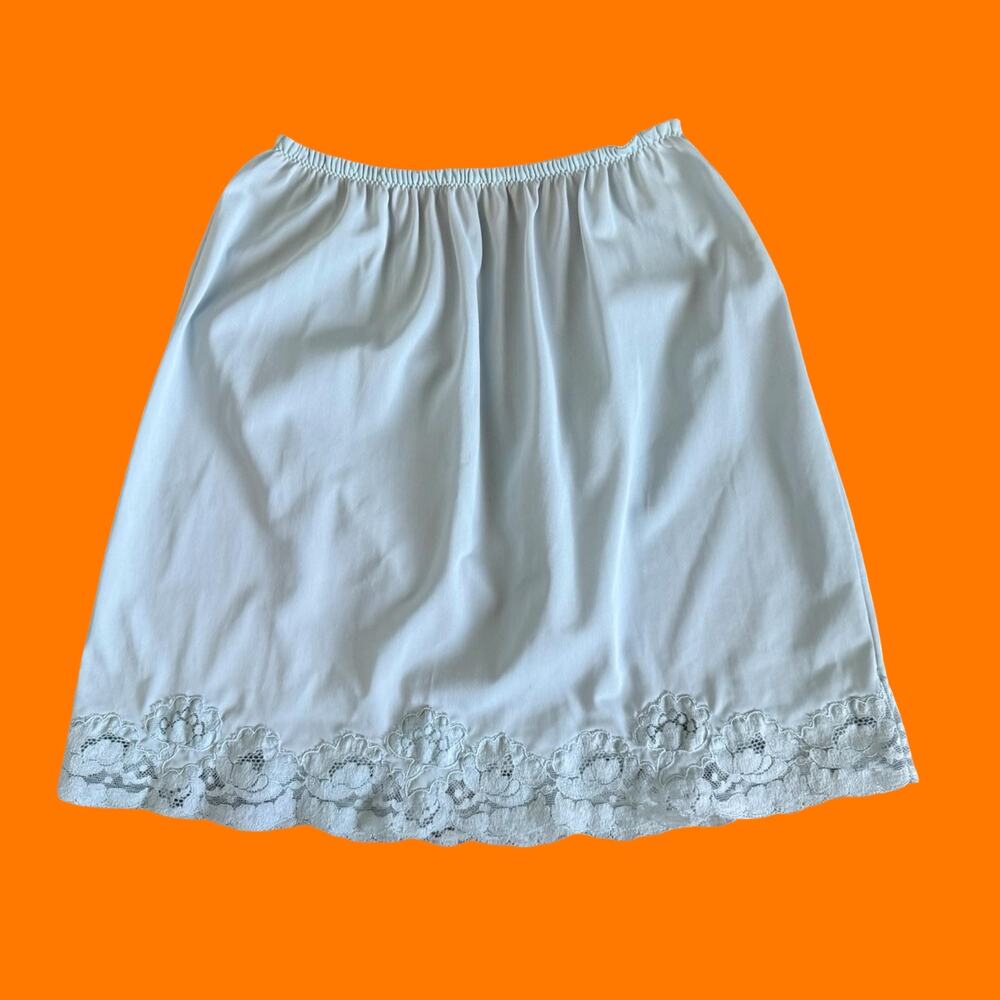50's 60's vintage baby blue lace trim lingerie slip mini skirt XS/S